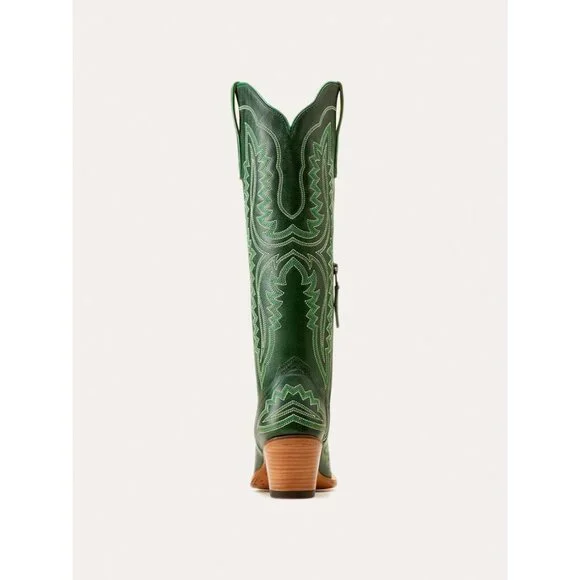 Women's Green Vintage Chunky Tall Knee High Heel Western Embroidery Boots - Picture 3 of 7